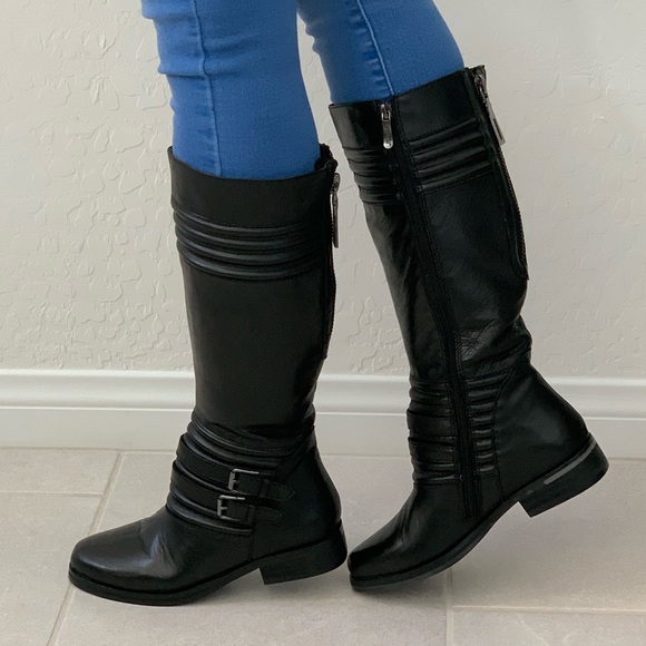 Black Equestrian Engineer Knee High Riding Boots - Picture 1 of 7